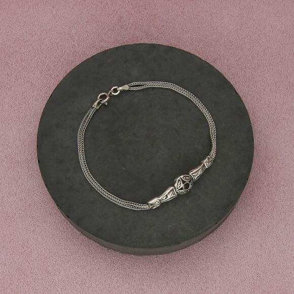 Sterling Jewelry - sterling silver vintage garnet double foxtail chain bracelet size 7.25in